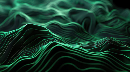 Green abstract wave pattern with light effects on a black background. Digital waveform illustration for wallpaper and graphic designの素材