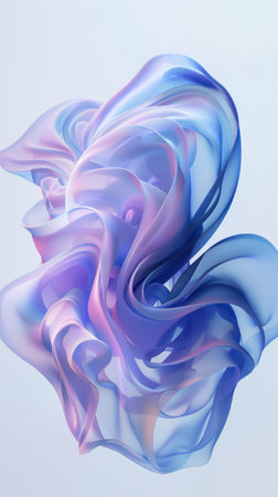 Abstract fluid art sculpture in blue tones. 3D render isolated on light backgroundの素材