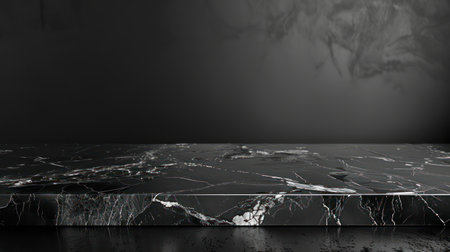 empty marble black table countertop on black backgroundの素材
