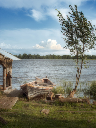 Wooden Karelian boat Kizhanka. Kizhi. Eglov Islandの写真素材