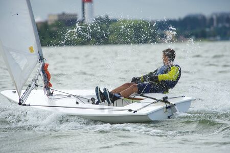 NOVOSIBIRSK,RUSSIA-JULY12:Sailing Regatta, Inter-regional competition to support children's sailing Siberiariver-2015 July12, sailing kids, 2015 in Novosibirsk, Russiaのeditorial素材