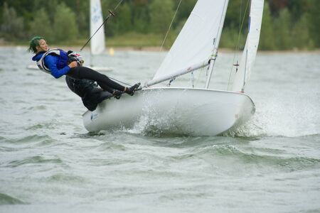 NOVOSIBIRSK,RUSSIA-JULY12:Sailing Regatta, Inter-regional competition to support children's sailing Siberiariver-2015 July12, sailing kids, 2015 in Novosibirsk, Russiaのeditorial素材