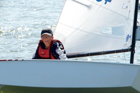 NOVOSIBIRSK,RUSSIA-JULY12:Sailing Regatta, Inter-regional competition to support children's sailing Siberiariver-2015 July12, sailing kids, 2015 in Novosibirsk, Russiaのeditorial素材