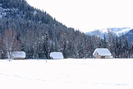 View of traditional old wooden house in winter