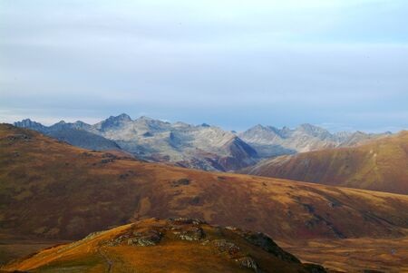 Mountain peaks in the Altay in the morningの写真素材