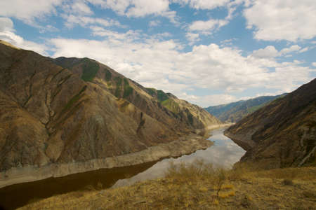 Sayany in Khakassia with a view of the mountain riverの写真素材