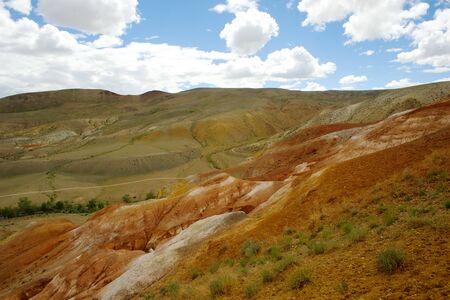 Fantastic Martian landscape. Mars. Red mountains. Mountain Altai Russia