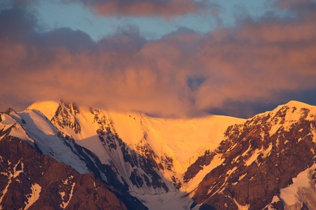 Altai mountains in Kurai area with North Chuisky Ridge on background, Altay Republicの写真素材
