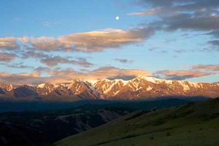 Altai mountains in Kurai area with North Chuisky Ridge on background, Altay Republicの写真素材