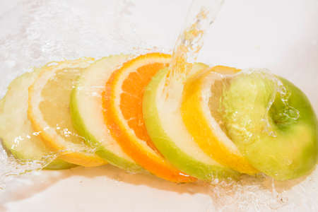 juicy lemon orange and appleの写真素材