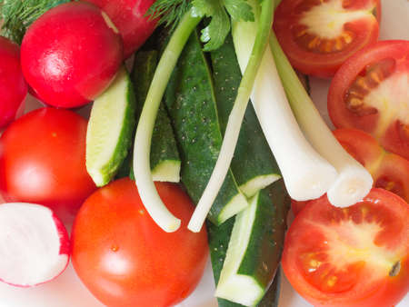 onions parsley pepper radish cucumberの写真素材