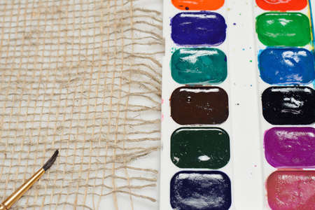 gouache paint tassel and canvas material