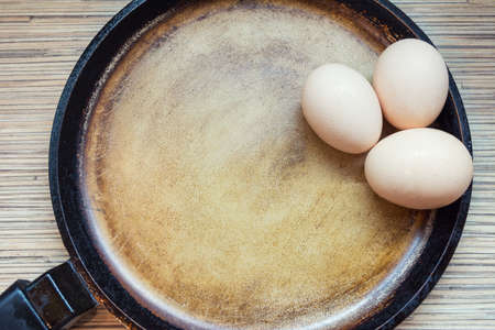 frying pan and the whole eggsの写真素材
