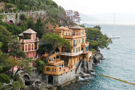 Seaside villas near Portofino in Italy in summer.の写真素材