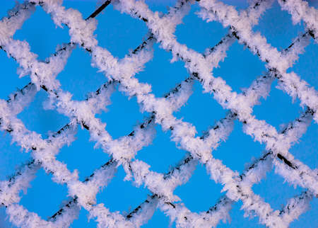 mesh netting in frost. frost on the grid, closeupの写真素材