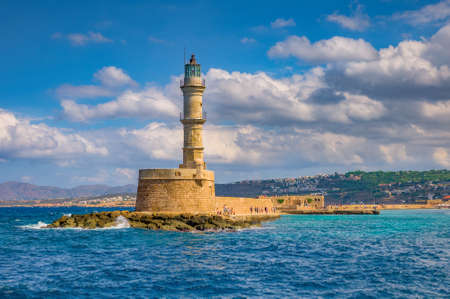 lighthouse in the Old Venetian Harbour. Chania Crete Greeceの写真素材