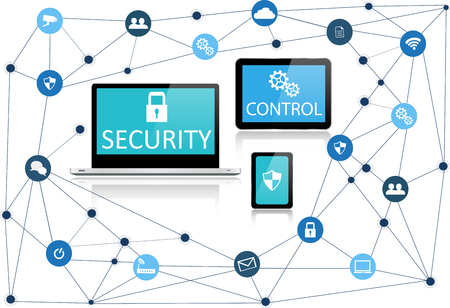 Ilustration of the benefits of the online security against malware. Utilities of an antivirus that can protect your system from malware harm.のイラスト素材