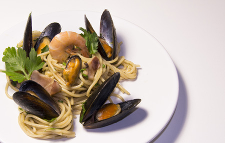 Spaghetti pasta seafood Italian culture , Mediterranean cuisine, restaurant healthy meal の写真素材