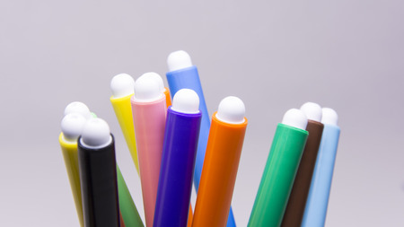 Multicolored marker pens, office and school drawing art design