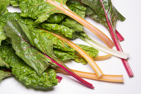 Rainbow swiss chard, mangold beetroot leaves, vegetarian organic healthy foodの写真素材