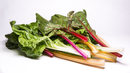 Rainbow swiss chard, mangold beetroot leaves, vegetarian organic healthy foodの写真素材