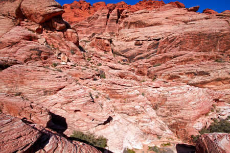 View of dry landscape and red rock formations of the Red Rock Canyon in the Mojave Desert.の写真素材