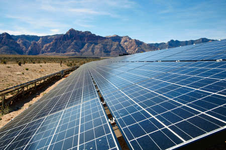 View of solar panels in the Mojave Desert.の写真素材