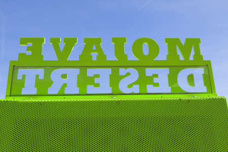 Rear view of the green Mojave Desert Sign..の写真素材