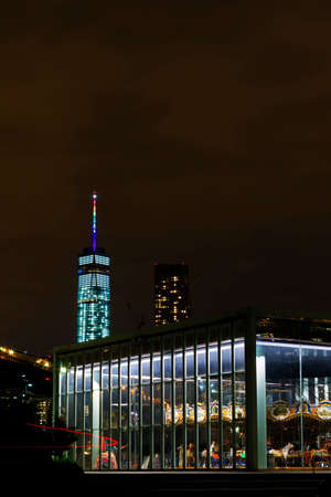 Bright lights of New York City at night.の写真素材