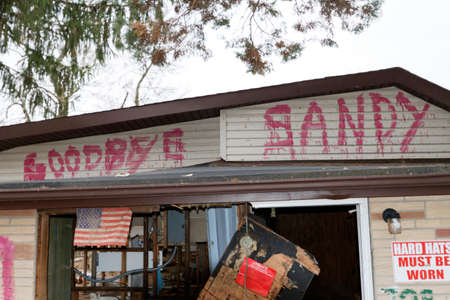 STATEN ISLAND, USA - NOVEMBER 4: The images of devastation caused by the Hurricane Sandy  and rescue services response November 4, 2012 on the streets of Staten Island, USA.のeditorial素材