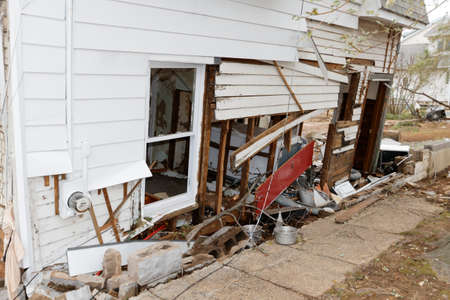 STATEN ISLAND, USA - NOVEMBER 4: The images of devastation caused by the Hurricane Sandy  and rescue services response November 4, 2012 on the streets of Staten Island, USA.のeditorial素材