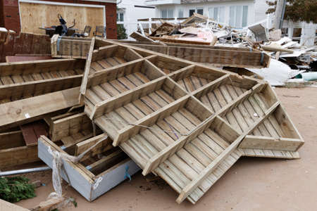 STATEN ISLAND, USA - NOVEMBER 4: The images of devastation caused by the Hurricane Sandy  and rescue services response November 4, 2012 on the streets of Staten Island, USA.のeditorial素材