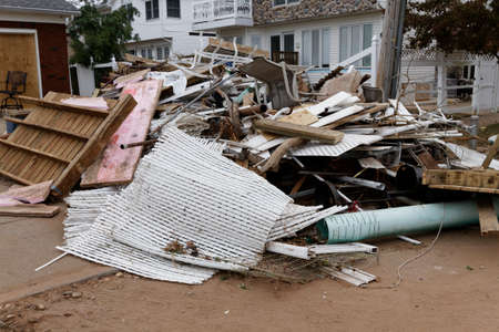 STATEN ISLAND, USA - NOVEMBER 4: The images of devastation caused by the Hurricane Sandy  and rescue services response November 4, 2012 on the streets of Staten Island, USA.のeditorial素材