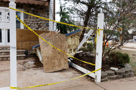 STATEN ISLAND, USA - NOVEMBER 4: The images of devastation caused by the Hurricane Sandy  and rescue services response November 4, 2012 on the streets of Staten Island, USA.のeditorial素材