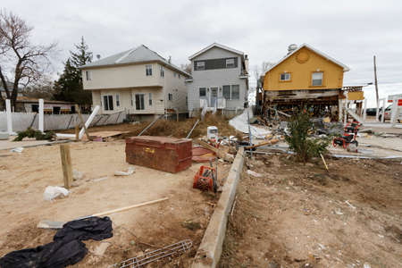 STATEN ISLAND, USA - NOVEMBER 4: The images of devastation caused by the Hurricane Sandy  and rescue services response November 4, 2012 on the streets of Staten Island, USA.のeditorial素材