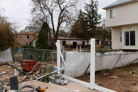 STATEN ISLAND, USA - NOVEMBER 4: The images of devastation caused by the Hurricane Sandy  and rescue services response November 4, 2012 on the streets of Staten Island, USA.のeditorial素材