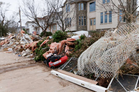 STATEN ISLAND, USA - NOVEMBER 4: The images of devastation caused by the Hurricane Sandy  and rescue services response November 4, 2012 on the streets of Staten Island, USA.のeditorial素材