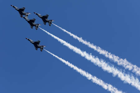 NEW YORK CITY, USA -MAY 23: U.S. Air Force Thunderbirds Team performing aerial stunts during New York Air Show on May 23,2015.のeditorial素材