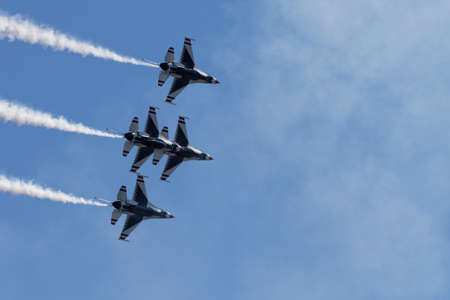 NEW YORK CITY, USA -MAY 23: U.S. Air Force Thunderbirds Team performing aerial stunts during New...