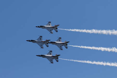 NEW YORK CITY, USA -MAY 23: U.S. Air Force Thunderbirds Team performing aerial stunts during New...