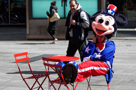 New York City, USA - March 18, 2015: Costumed street character performers on the streets of New York City on March 18, 2015. Costumed characters who pose for pictures with tourists in Times Square could become regulated under a proposed New York City law.のeditorial素材