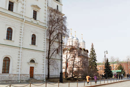 MOSCOW, RUSSIA - APRIL 8, 2015: Views of the territory of the Moscow Kremlin on April 8, 2015. The Kremlin is a fortified complex at the heart of Moscow, overlooking the Moskva River to the south, Saint Basil's Cathedral and Red Square to the east, and thのeditorial素材