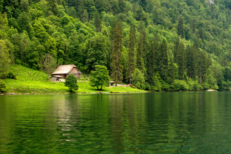 Scenic Lake Konigsee in Bavarian Alps.の写真素材