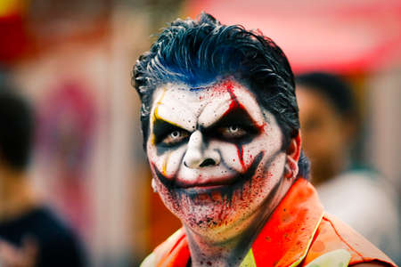 Jackson, USA-September 24, 2016: Street performer in Halloween costume and makeup is entertaining crowds.のeditorial素材