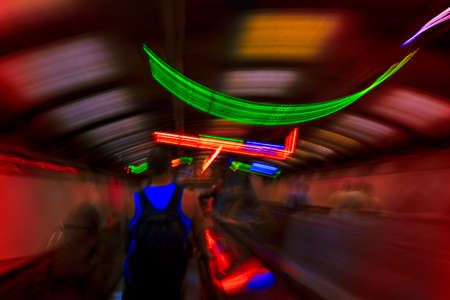 Abstract motion blurred view of a subway station.の写真素材