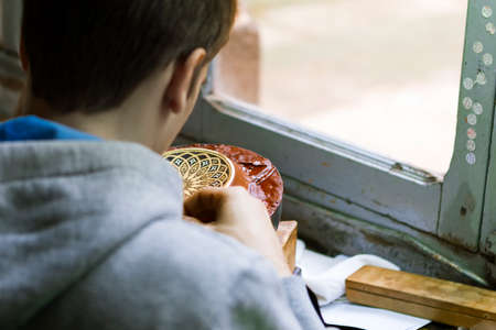 Toledo, Spain- November 04, 2015: Artisan jewelers creating hand made jewelry items in a workshop.のeditorial素材
