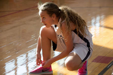 Staten Island, USA-December10,2016: Girl basketball OLHA team squares off with Team St.Patrick. Teams are sponsored by The Catholic Youth Organization of the Archdiocese of New York.のeditorial素材