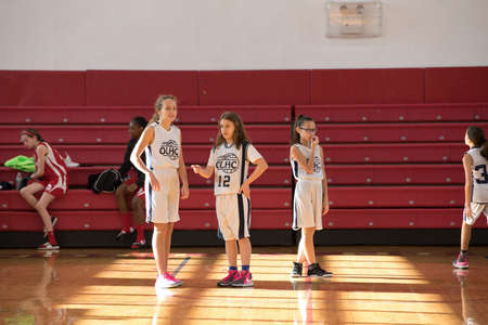 Staten Island, USA-December10,2016: Girl basketball OLHA team squares off with Team St.Patrick. Teams are sponsored by The Catholic Youth Organization of the Archdiocese of New York.のeditorial素材