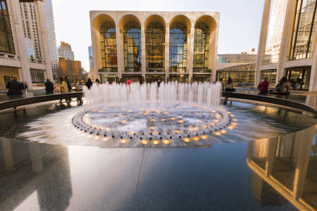 New York City, USA-April 2, 2017: View of Lincoln Center's Revson Fountain, probably the most recognizable destination for visitors and locals.のeditorial素材