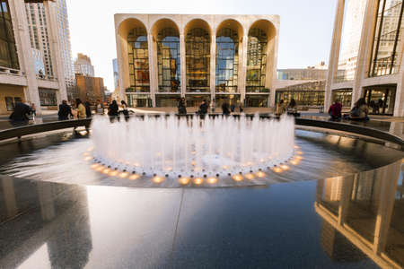 New York City, USA-April 2, 2017: View of Lincoln Center's Revson Fountain, probably the most recognizable destination for visitors and locals.のeditorial素材